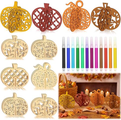 MotiMind 60 Pcs Fall Pumpkin Crafts Set with 12 Pcs Colored Markers in Kuwait