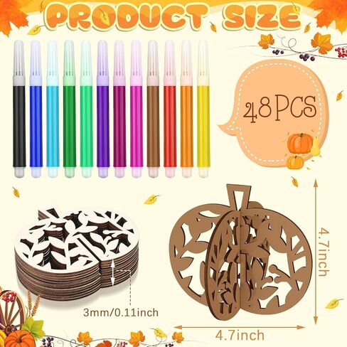 MotiMind 60 Pcs Fall Pumpkin Crafts Set with 12 Pcs Colored Markers in Kuwait