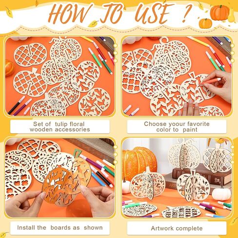 MotiMind 60 Pcs Fall Pumpkin Crafts Set with 12 Pcs Colored Markers in Kuwait