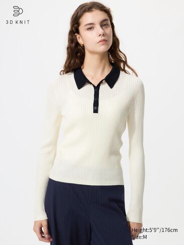 Uniqlo 3D Knit Merino Blend Polo Sweater in Kuwait
