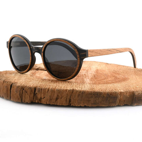 Capelle Miami Pepe Polarized Round Wood Sunglasses in Kuwait