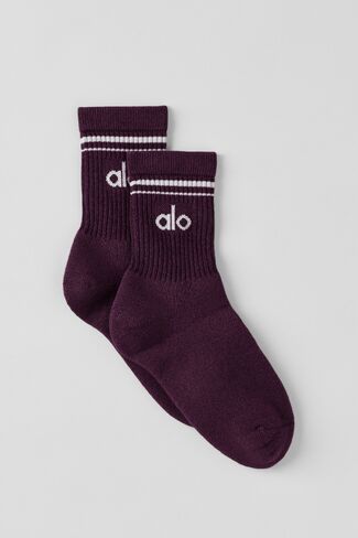 Alo Yoga Unisex Half-Crew Throwback Sock - Rich Bordeaux/White in Kuwait