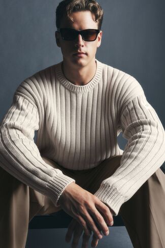 Alo Yoga Cotton Rib Parallel Sweater - Bone in Kuwait