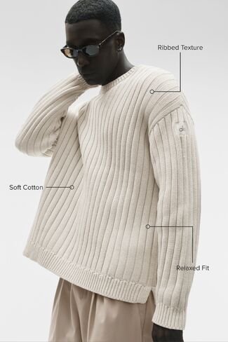 Alo Yoga Cotton Rib Parallel Sweater - Bone in Kuwait