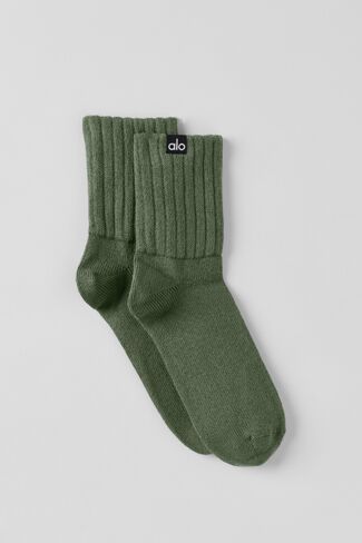 Alo Yoga Unisex Half-Crew Scrunch Sock - Bamboo Green in Kuwait