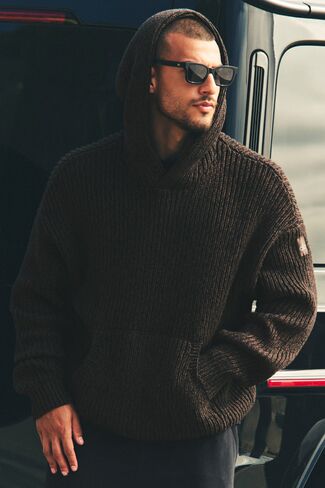 Alo Yoga Chunky Knit Rewind Hoodie - Espresso Multi in Kuwait