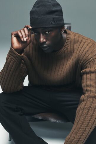 Alo Yoga Cotton Rib Parallel Sweater - Java Brown Heather in Kuwait