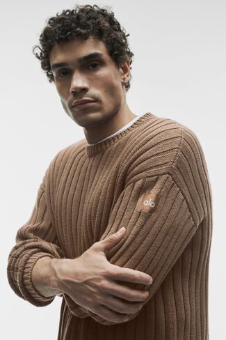 Alo Yoga Cotton Rib Parallel Sweater - Java Brown Heather in Kuwait