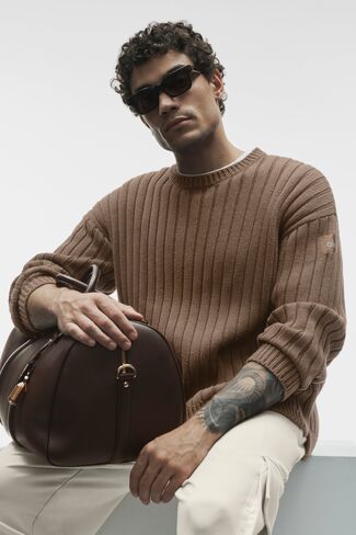 Alo Yoga Cotton Rib Parallel Sweater - Java Brown Heather in Kuwait