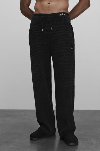 Alo Yoga Waffle Chenille Edition Straight Leg Pant - Black in Kuwait