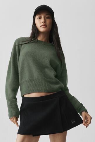 Alo Yoga Wool Cashmere Cropped New Class Crewneck Sweater - Bamboo Green in Kuwait