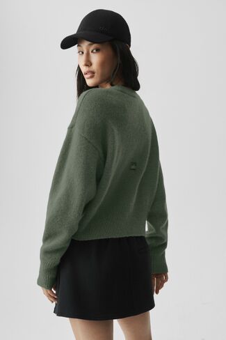 Alo Yoga Wool Cashmere Cropped New Class Crewneck Sweater - Bamboo Green in Kuwait