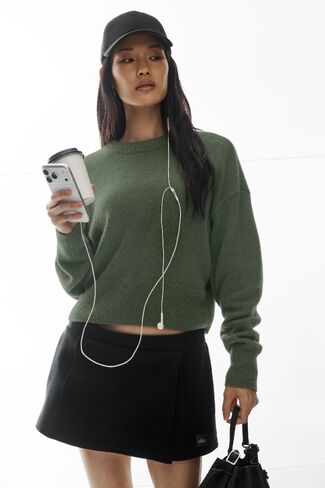 Alo Yoga Wool Cashmere Cropped New Class Crewneck Sweater - Bamboo Green in Kuwait