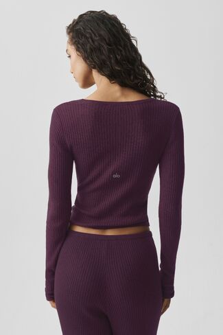 Alo Yoga Sweater Knit Unwind Long Sleeve - Rich Bordeaux in Kuwait