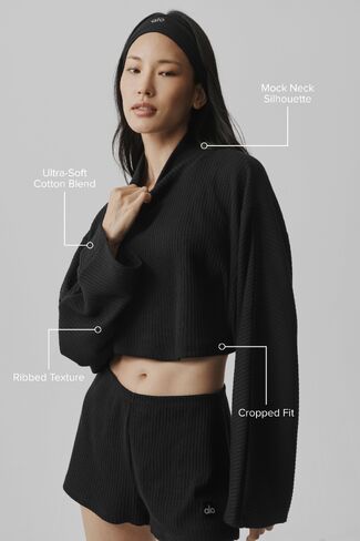 Alo Yoga Ribbed Cropped Reset Long Sleeve - Black in Kuwait