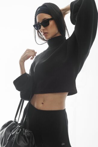 Alo Yoga Ribbed Cropped Reset Long Sleeve - Black in Kuwait