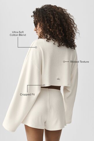 Alo Yoga Ribbed Cropped Reset Long Sleeve - Ivory in Kuwait