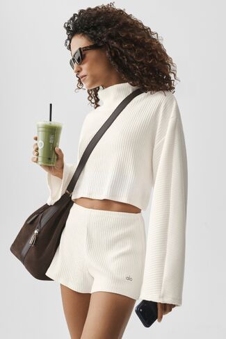 Alo Yoga Ribbed Cropped Reset Long Sleeve - Ivory in Kuwait