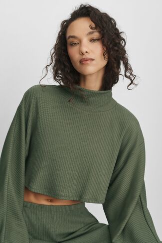 Alo Yoga Ribbed Cropped Reset Long Sleeve - Bamboo Green in Kuwait