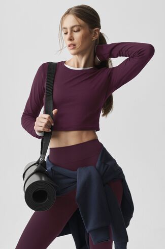 Alo Yoga Alosoft Crop Finesse Long Sleeve - Rich Bordeaux in Kuwait