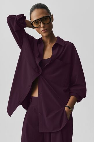Alo Yoga Dreamscape Button Down Long Sleeve - Rich Bordeaux in Kuwait