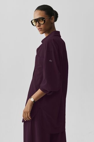 Alo Yoga Dreamscape Button Down Long Sleeve - Rich Bordeaux in Kuwait