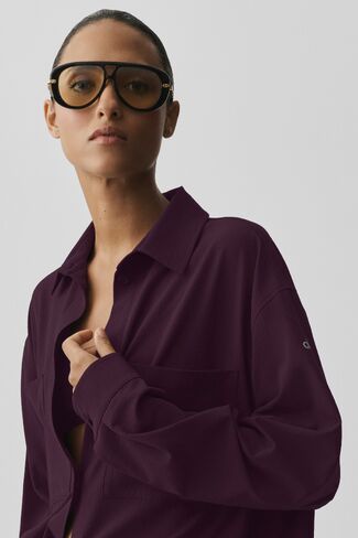 Alo Yoga Dreamscape Button Down Long Sleeve - Rich Bordeaux in Kuwait