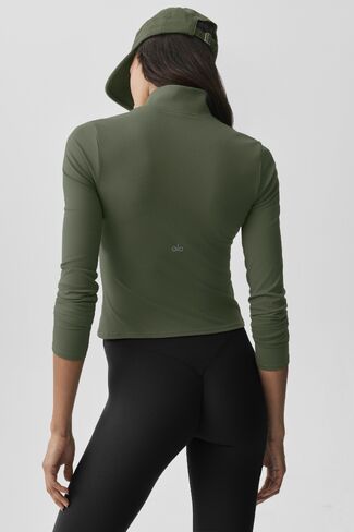Alo Yoga ALO Softsculpt Precision 1/4 Zip Long Sleeve - Bamboo Green in Kuwait