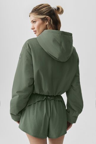 Alo Yoga Cropped Mountain Peak Full-Zip Hoodie - Bamboo Green in Kuwait