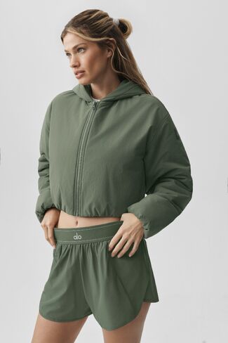 Alo Yoga Cropped Mountain Peak Full-Zip Hoodie - Bamboo Green in Kuwait