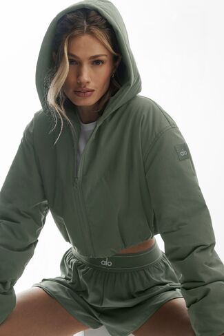 Alo Yoga Cropped Mountain Peak Full-Zip Hoodie - Bamboo Green in Kuwait