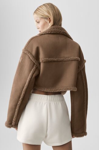 Alo Yoga Faux Shearling Snowfall Cropped Jacket - Java Brown in Kuwait