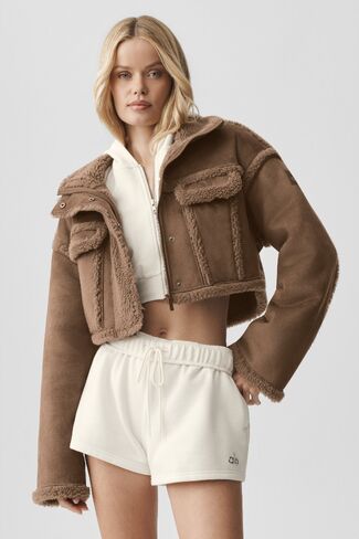Alo Yoga Faux Shearling Snowfall Cropped Jacket - Java Brown in Kuwait