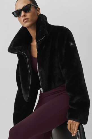 Alo Yoga Faux Fur Cropped Amore Jacket - Black in Kuwait