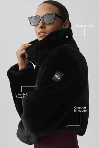Alo Yoga Faux Fur Cropped Amore Jacket - Black in Kuwait