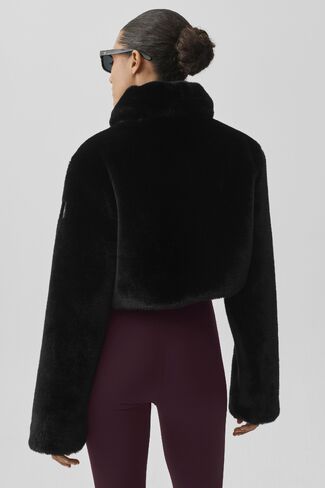 Alo Yoga Faux Fur Cropped Amore Jacket - Black in Kuwait