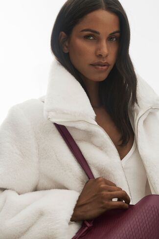 Alo Yoga Faux Fur Cropped Amore Jacket - Ivory in Kuwait