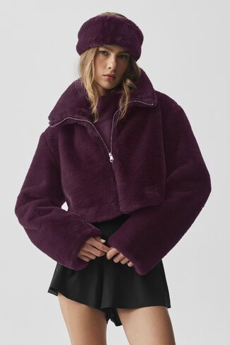 Alo Yoga Faux Fur Cropped Amore Jacket - Rich Bordeaux in Kuwait