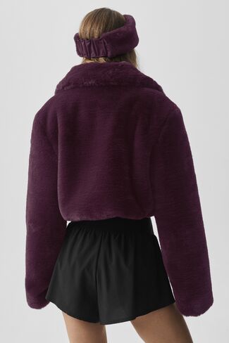 Alo Yoga Faux Fur Cropped Amore Jacket - Rich Bordeaux in Kuwait