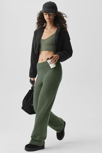 Alo Yoga Wool Cashmere High-Waist New Class Wide Leg Pant - Bamboo Green in Kuwait