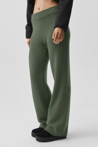 Alo Yoga Wool Cashmere High-Waist New Class Wide Leg Pant - Bamboo Green in Kuwait