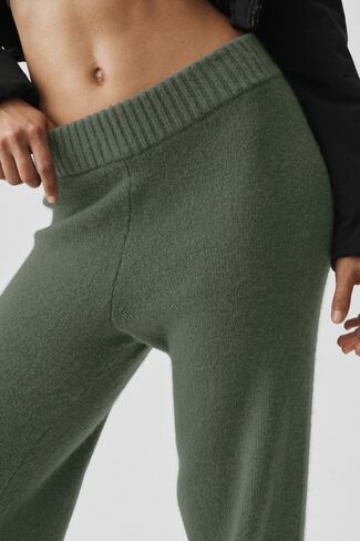 Alo Yoga Wool Cashmere High-Waist New Class Wide Leg Pant - Bamboo Green in Kuwait
