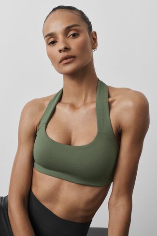 Alo Yoga ALO Softsculpt Feel The Heat Halter Bra - Bamboo Green in Kuwait