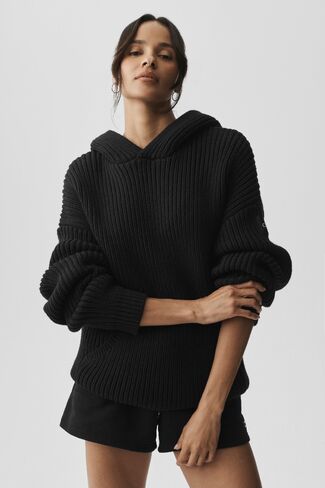 Alo Yoga Chunky Knit Rewind Hoodie - Black in Kuwait