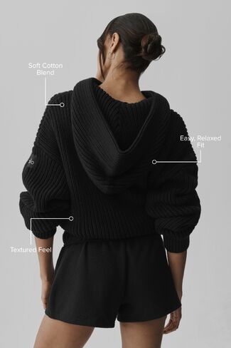 Alo Yoga Chunky Knit Rewind Hoodie - Black in Kuwait