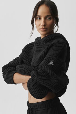 Alo Yoga Chunky Knit Rewind Hoodie - Black in Kuwait