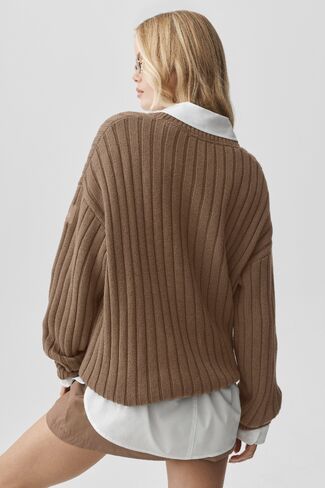 Alo Yoga Cotton Rib Parallel Sweater - Java Brown Heather in Kuwait