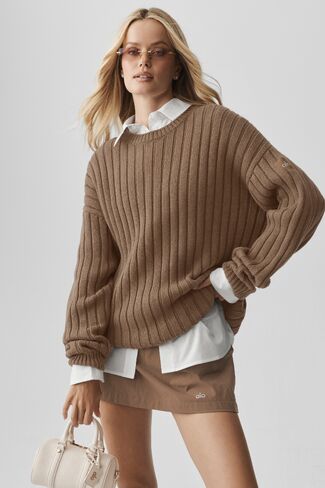 Alo Yoga Cotton Rib Parallel Sweater - Java Brown Heather in Kuwait