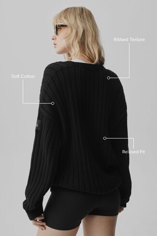 Alo Yoga Cotton Rib Parallel Sweater - Black in Kuwait