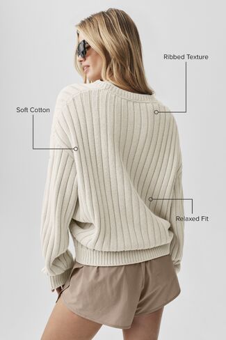 Alo Yoga Cotton Rib Parallel Sweater - Bone in Kuwait